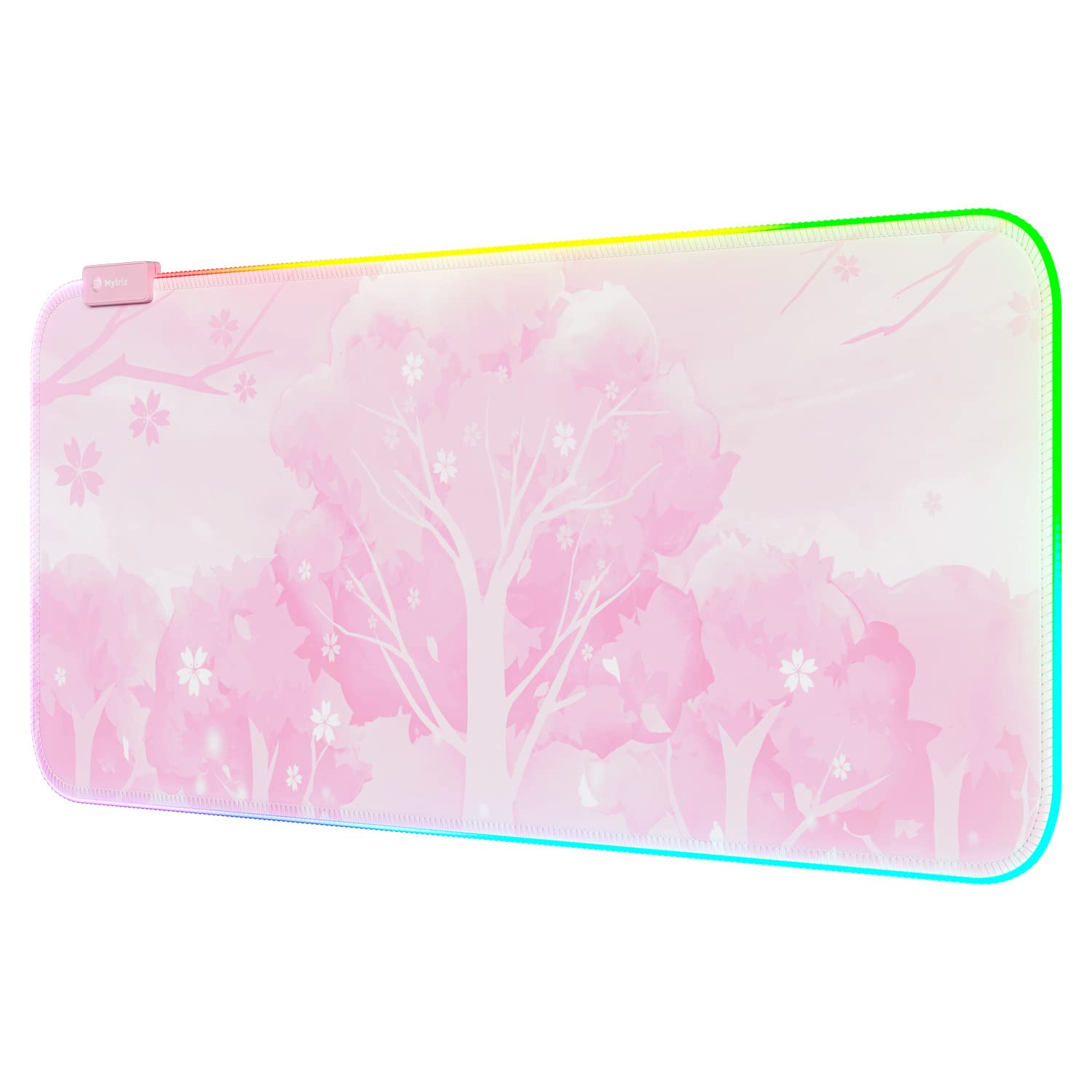Mytrix Pink RGB LED Gaming Mouse Pad, XXL 800×300mm, Waterproof Rubber, 14 Modes, Non-Slip Sakura Mat for Gamer and Office Use