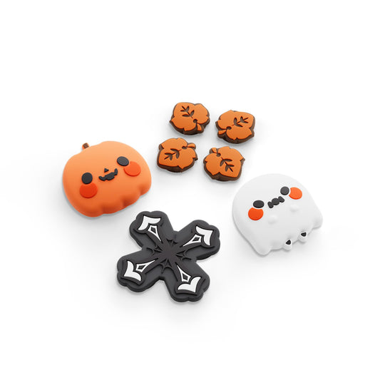 GeekShare D-Pad Button Caps Halloween Silicone Thumb Grips Set  ABXY Key Buttons Sticker Spooky Joystick Cover Caps Compatible with Switch 2  Pumpkins and Ghosts