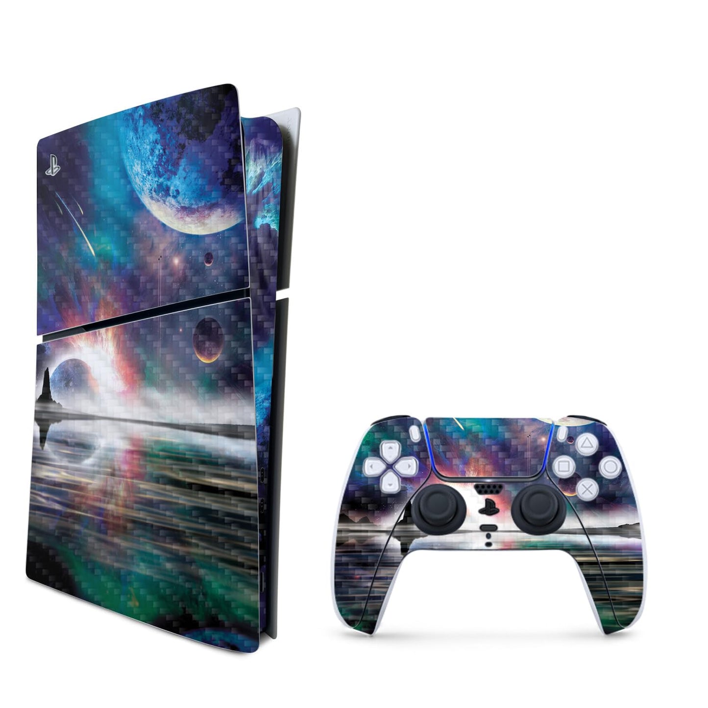 MightySkins Carbon Fiber Skin for PS5 PlayStation 5 Slim Digital Edition Bundle - Space Horizon Protective  Durable Textured Carbon Fiber Finish Easy to Apply Made in The USA