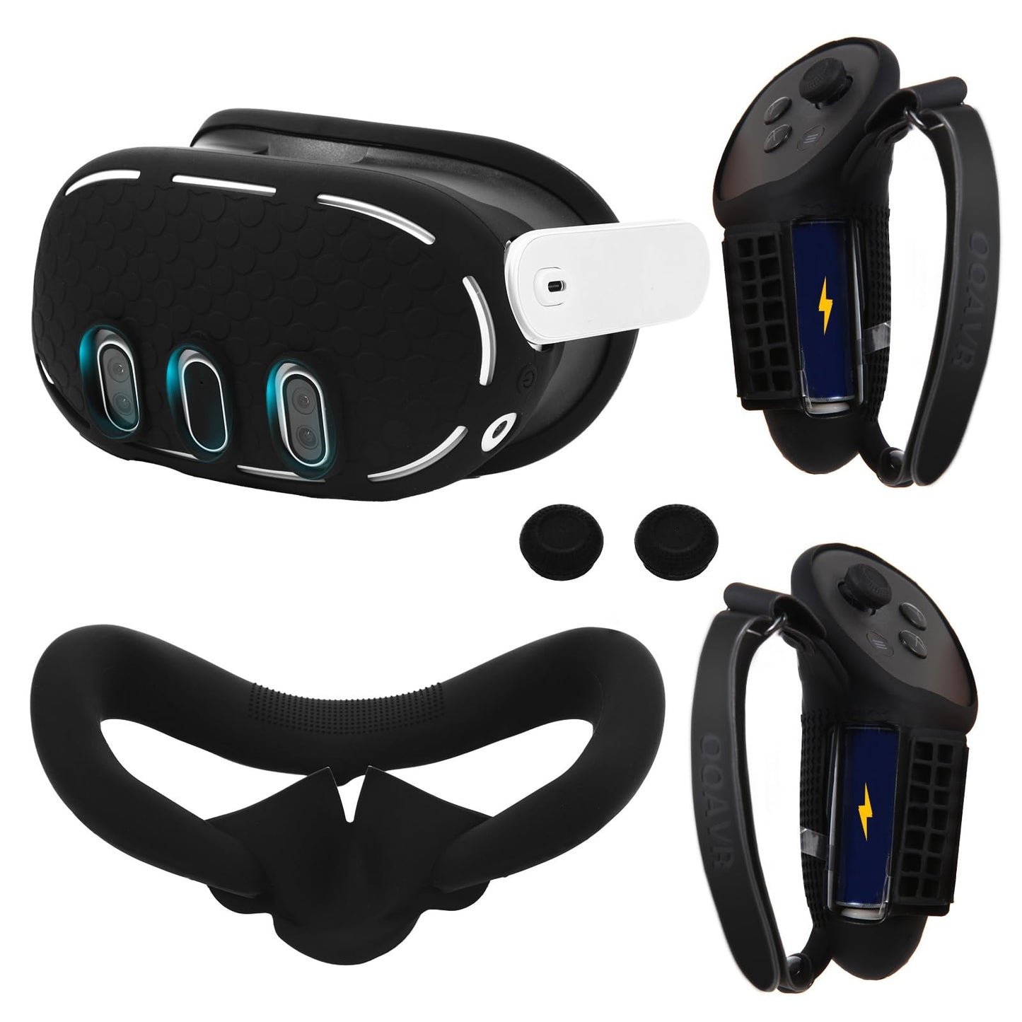 OOAVR VR Silicone Cover Set for Oculus/Meta Quest 3 Accessories VR Controller Grips Cover VR Shell Cover VR Silicone Face Pad VR Thumbstick Covers(Black)