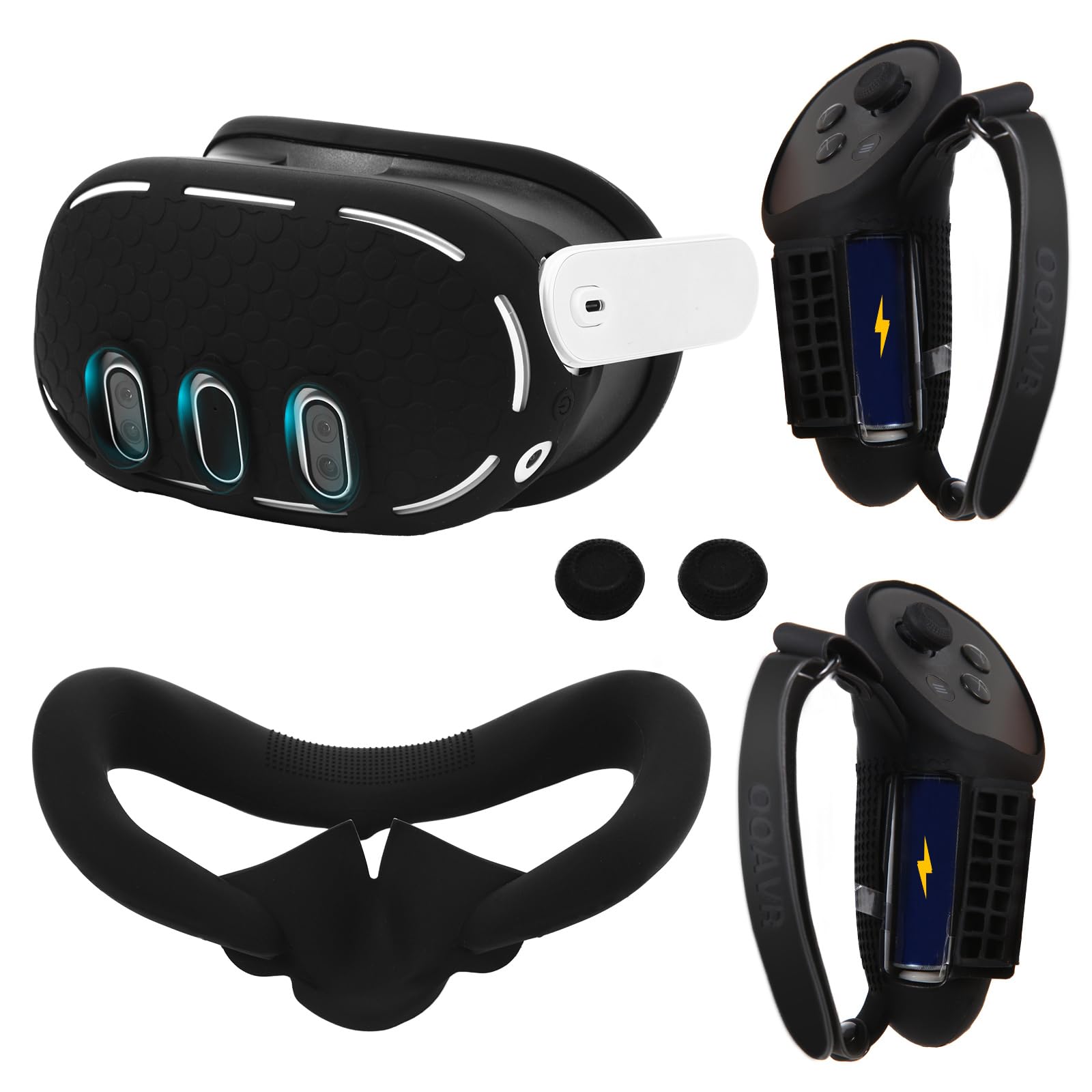 OOAVR VR Silicone Cover Set for Oculus/Meta Quest 3 Accessories VR Controller Grips Cover VR Shell Cover VR Silicone Face Pad VR Thumbstick Covers(Black)