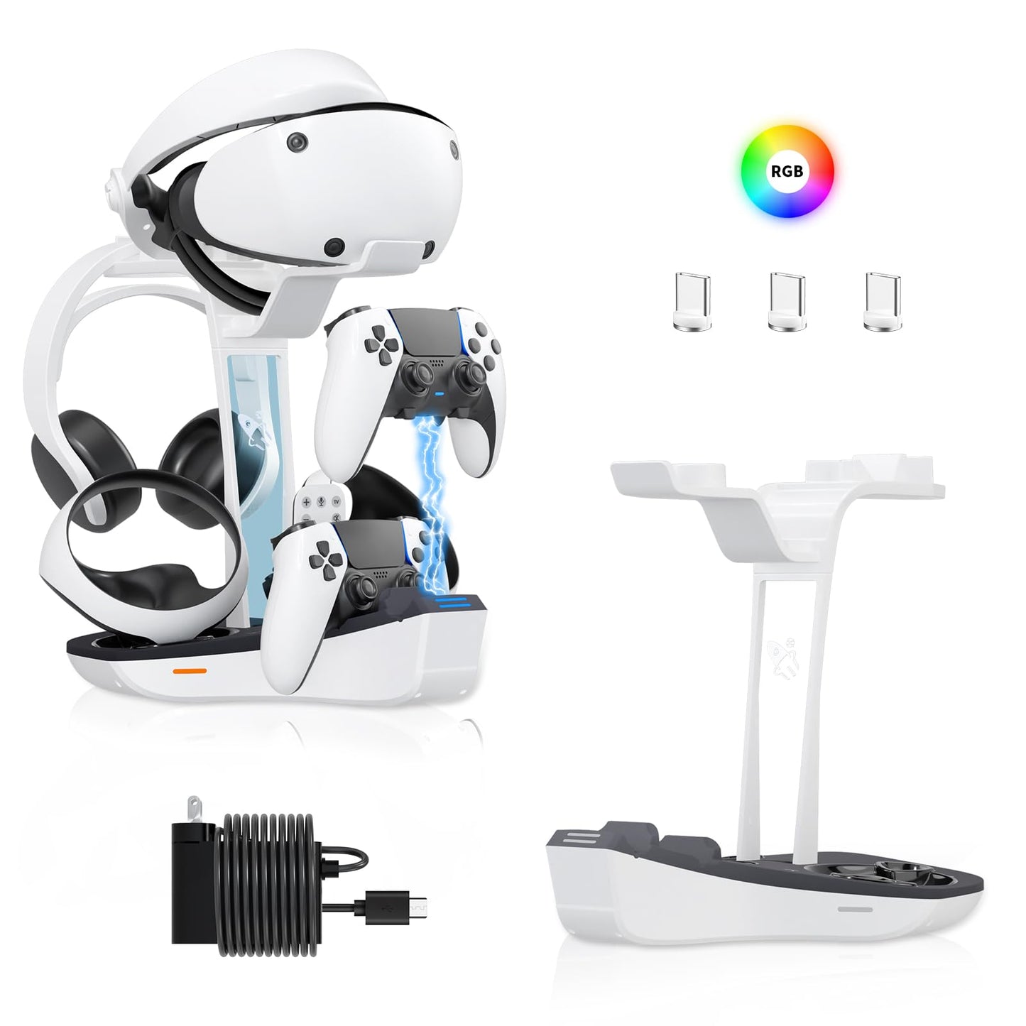 AceGamer Dual Charging Station for PS5 and VR2 Controllers, 4-In-1 Charging Dock for PS VR2 with VR Headset Display Stand, Headp
