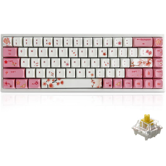 ZMX WK68 Cherry Blossom Pink 65% Mechanical Gaming Keyboard - Mini Hot Swap Tri-Mode BT/2.4G/Type-C, Yellow Switch, Dye-Sub PBT XDA Key