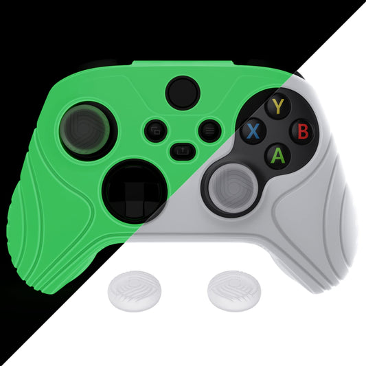 eXtremeRate PlayVital Glow in Dark Green Samurai Edition Anti-slip Controller Grip Silicone Skin for Xbox Core Controller  Ergonomic Protective Case Cover for Xbox Series S/X Controller w/Thumb Grips