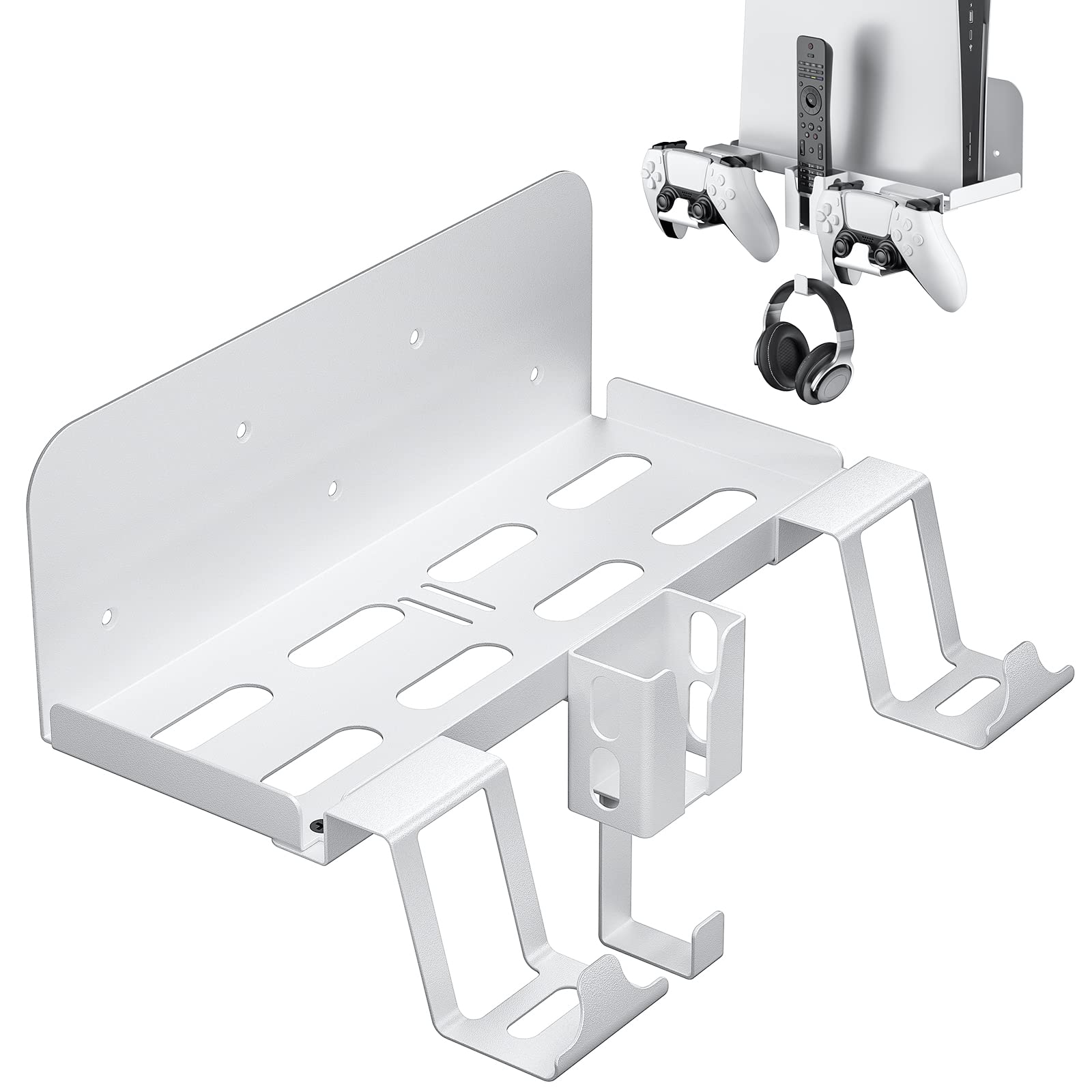 Allnice PS5 Wall Mount  5 IN 1 Playstation 5 Wall Mount (Disc and Digital Edition) Wall Bracket for Playstation 5 with Detachable Controller Holder & Headphone Hanger & Remote Control Bracket (White)
