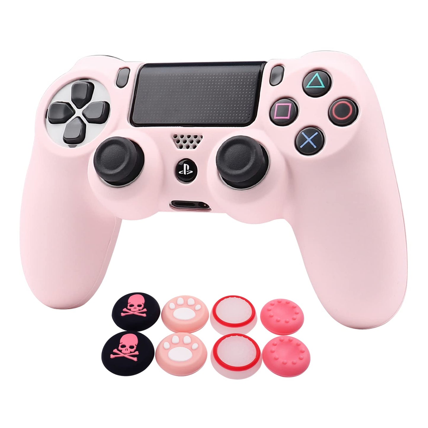 RALAN Pink Controller Skins for PS4  Silicone Controller Cover Skin Protector Compatible with PS4 Slim/PS4 Pro Controller (Pink Pro Thumb Grip x 6 Skull Cap Grip x 2)(Camouflage Pink+White Pink