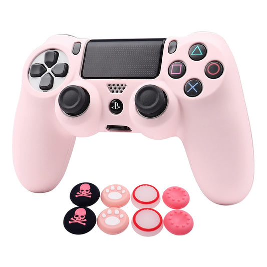 RALAN Pink Controller Skins for PS4  Silicone Controller Cover Skin Protector Compatible with PS4 Slim/PS4 Pro Controller (Pink Pro Thumb Grip x 6 Skull Cap Grip x 2)(Camouflage Pink+White Pink