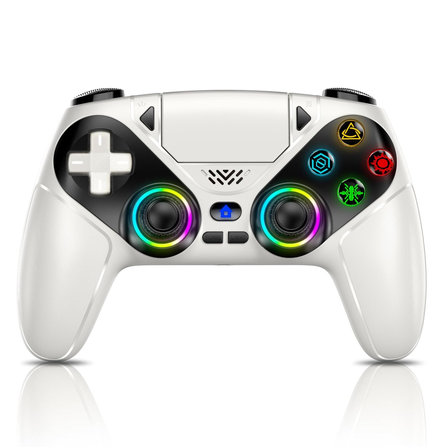 Gamrombo LED Wireless Controller for PS5  Compatible with PS5 Pro/Slim/PC  Dual Vibration  Marco/Turbo Function  3.5mm Audio Jack  6-Axis Motion Contro Gamepad with Speaker(White)