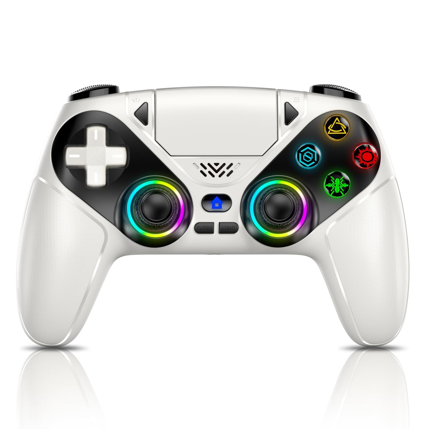 Gamrombo LED Wireless Controller for PS5  Compatible with PS5 Pro/Slim/PC  Dual Vibration  Marco/Turbo Function  3.5mm Audio Jack  6-Axis Motion Contro Gamepad with Speaker(White)
