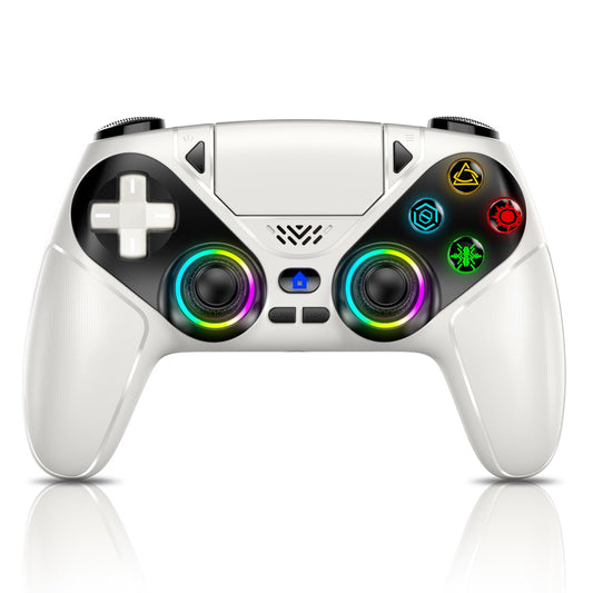 Gamrombo LED Wireless Controller for PS5  Compatible with PS5 Pro/Slim/PC  Dual Vibration  Marco/Turbo Function  3.5mm Audio Jack  6-Axis Motion Contro Gamepad with Speaker(White)