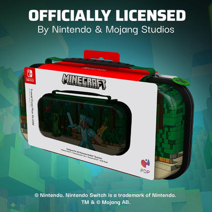 PDP Nintendo Switch Travel Case Plus GLOW - Built-in Stand, Game Storage, One Size, Minecraft Forest Battle (Glow in the Dark)