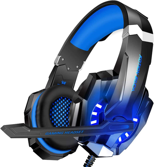 BlueFire Stereo Gaming Headset for PS4, PS5, PC, Xbox One, Noise Cancelling Over Ear Headphones with Mic, LED Light, Bass Surrou