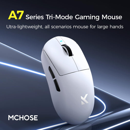 MCHOSE A7 Ultra Wireless Gaming Mouse - Tri-Mode, 42K DPI, 130 Hour Battery, 59g, White