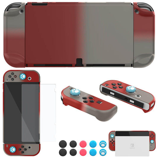 COMCOOL Dockable Case for Nintendo Switch OLED - [9 FT Military Grade Drop Protection] [with Tempered Glass Screen Protector and Thumb Grips] Protective Cover for Nintendo Switch OLED - Red Offwhite