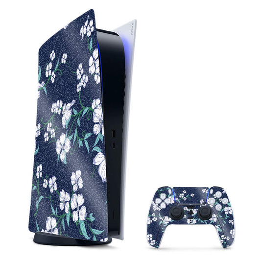 MightySkins Glossy Glitter Gaming Skin for PS5 / PlayStation 5 Digital Edition Bundle - White Freesia | Durable High-Gloss Glitter Finish | Easy to Apply and Change Style | Made in The USA