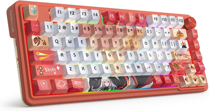 Redragon K673 SE 75% Wireless RGB Gaming Keyboard, 81 Keys, Flaming Red, Anime Version, Hot-Swap, Dedicated Knob, Noise Dampening