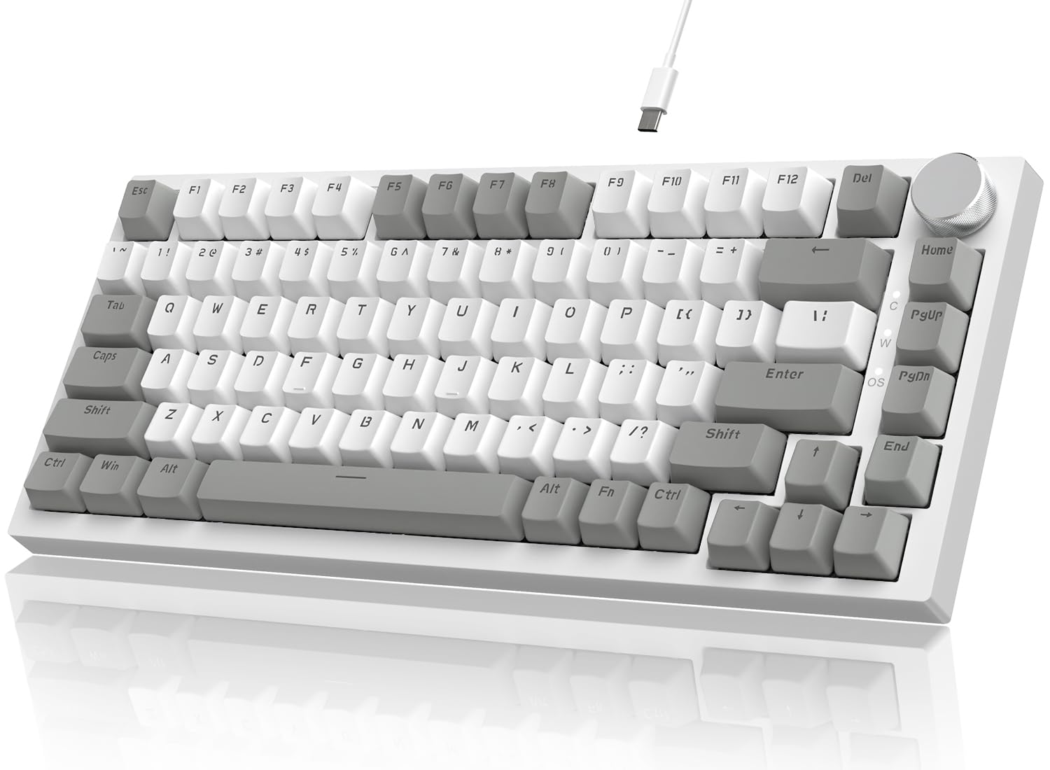 Attack Shark ajazz AK820 75% Mechanical Gaming Keyboard with Knob Hot Swappable Custom Gasket Mounted Keyboard USB-C Wired White LED Linear AS Red Switch for PC/Win/Mac