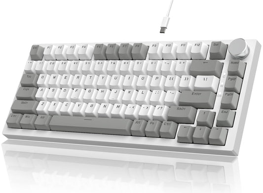 Attack Shark ajazz AK820 75% Mechanical Gaming Keyboard with Knob Hot Swappable Custom Gasket Mounted Keyboard USB-C Wired White LED Linear AS Red Switch for PC/Win/Mac
