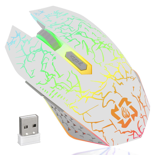 MELOGAGA Bluetooth Mouse Wireless Gaming Mouse  2.4G Cordless RGB Rechargeable PC Game Mouse Computer Mice for Laptop Desktop -White