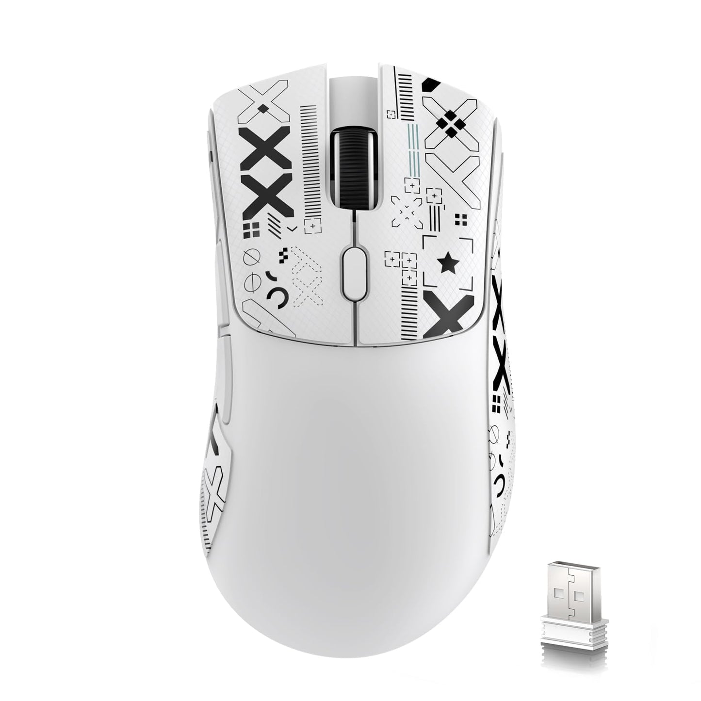 ATTACK SHARK R1 Wireless Gaming Mouse - Tri-Mode (2.4G/Wired/BT5.2), 18K DPI, 55g Lightweight, White with Anti-slip Sticker