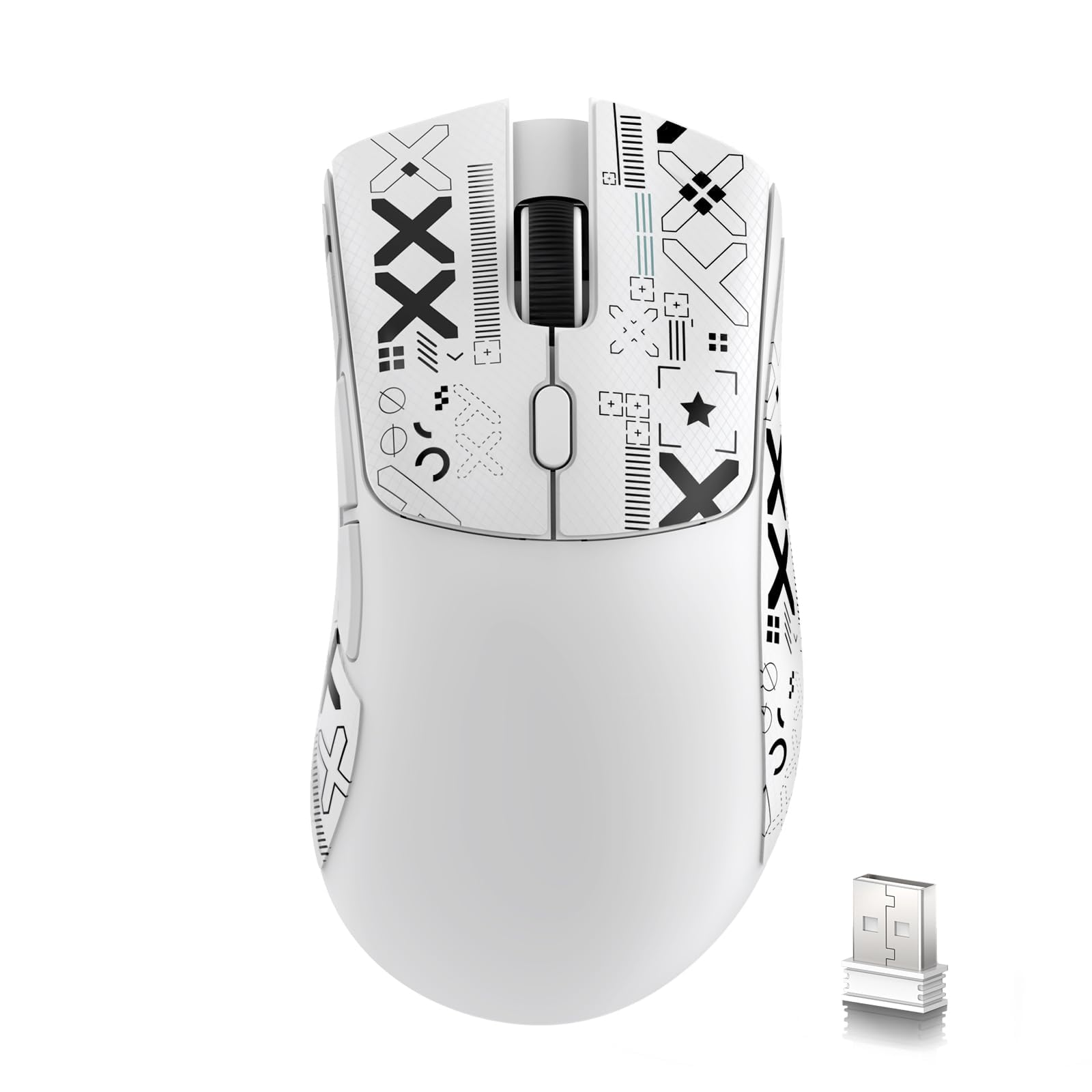 ATTACK SHARK R1 Wireless Gaming Mouse - Tri-Mode (2.4G/Wired/BT5.2), 18K DPI, 55g Lightweight, White with Anti-slip Sticker