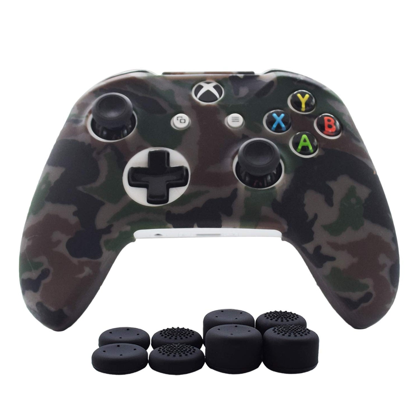 Hikfly Silicone Gel Cover for Xbox One/S/X Controller - Camouflage Skin Protector - Grey - Includes 8 Thumb Grip Caps