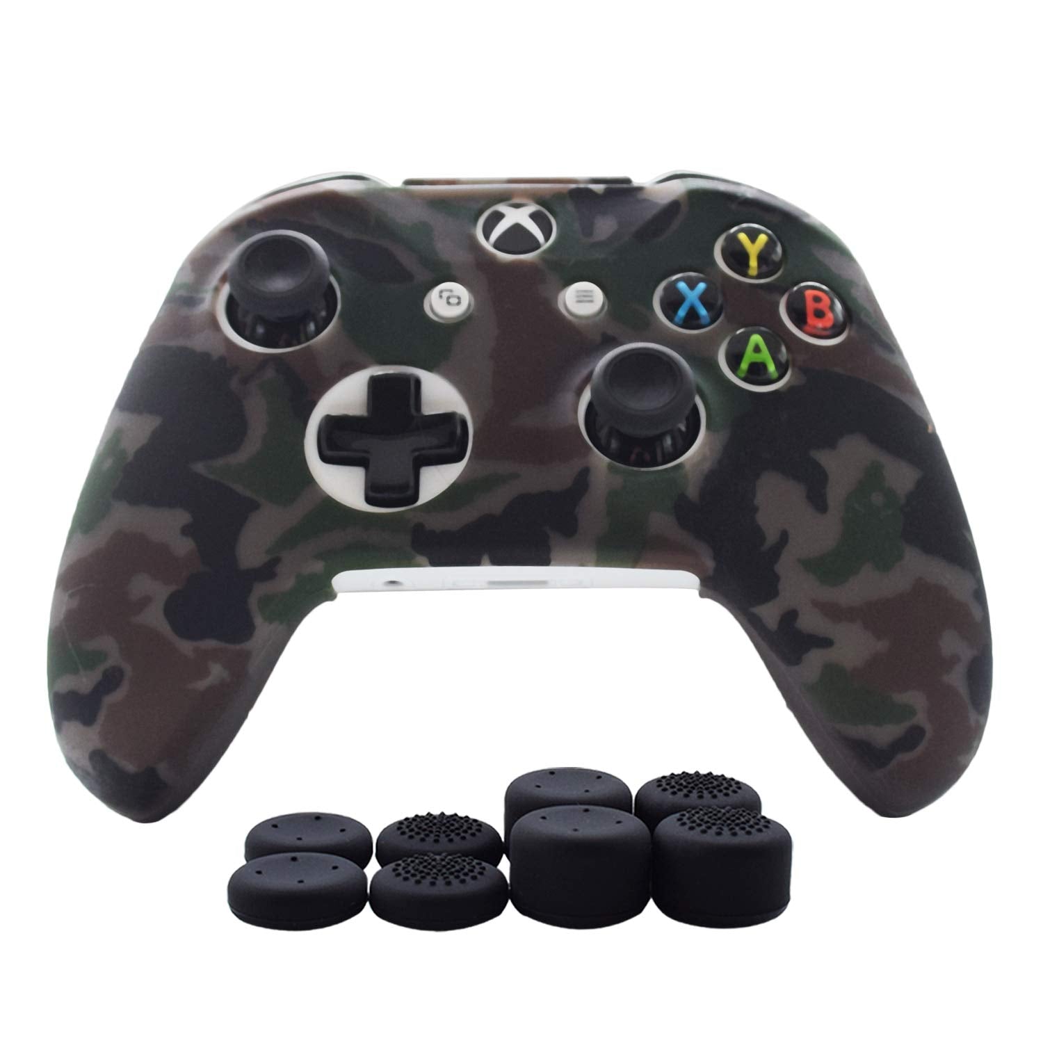 Hikfly Silicone Gel Cover for Xbox One/S/X Controller - Camouflage Skin Protector - Grey - Includes 8 Thumb Grip Caps