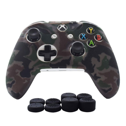 Hikfly Silicone Gel Cover for Xbox One/S/X Controller - Camouflage Skin Protector - Grey - Includes 8 Thumb Grip Caps