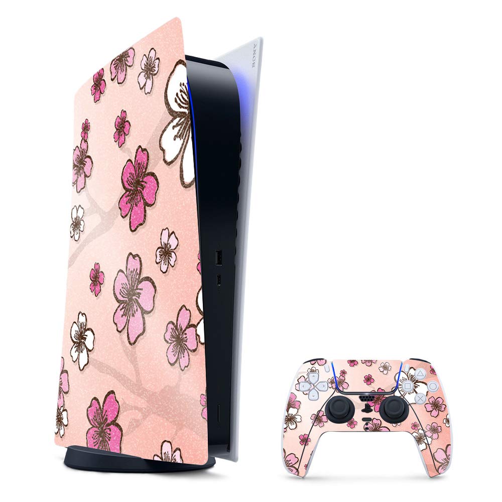 MightySkins Glossy Glitter Gaming Skin for PS5 / PlayStation 5 Digital Edition Bundle - Cherry Blossom | Durable High-Gloss Glitter Finish | Easy to Apply  Change Style | Made in The USA