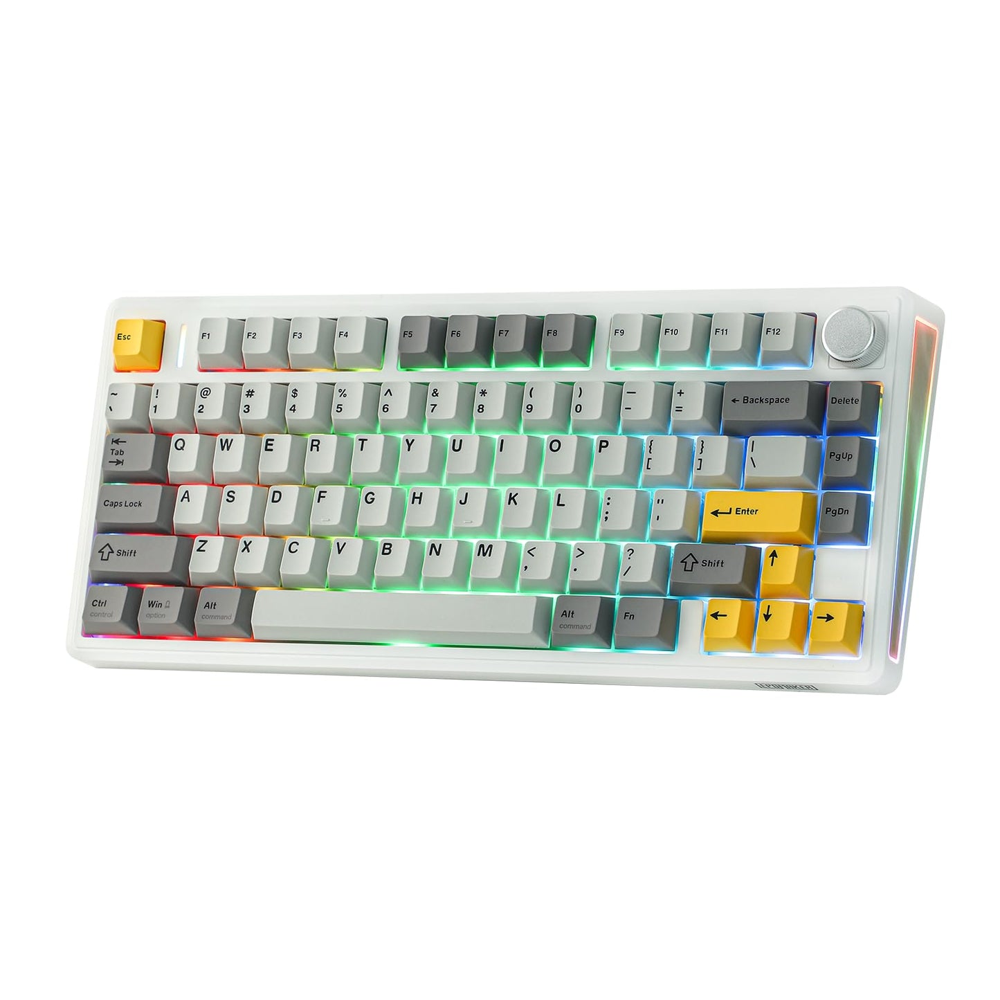 EPOMAKER TH80 V2 75% Wireless Mechanical Keyboard with Metal Knob  8000mAh  2.4Ghz/BT/USB-C  RGB  Hot Swap  Custom Driver  PBT Keycap  Wireless Gaming Keyboard for PC/Mac (White  Sea Salt Silent)