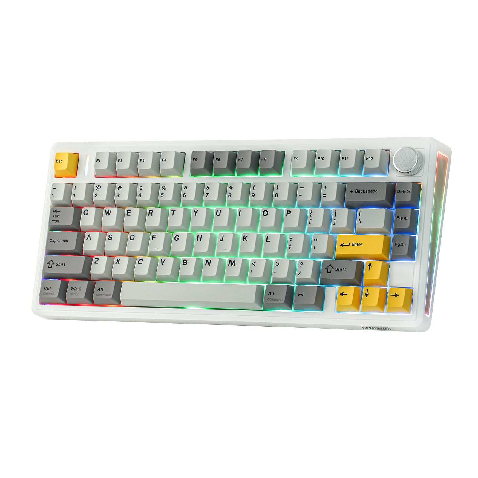 EPOMAKER TH80 V2 75% Wireless Mechanical Keyboard with Metal Knob  8000mAh  2.4Ghz/BT/USB-C  RGB  Hot Swap  Custom Driver  PBT Keycap  Wireless Gaming Keyboard for PC/Mac (White  Sea Salt Silent)