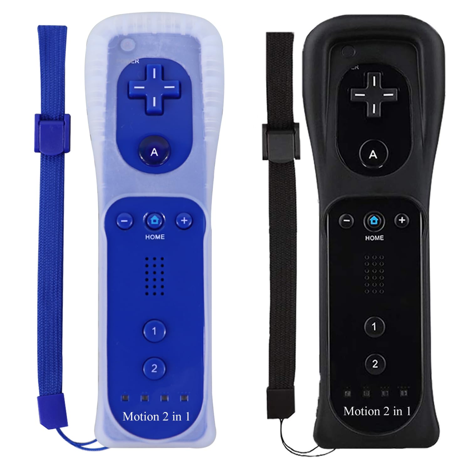 ECRAB Wii Remote Controller 2 Pack with Motion Plus, Shock Function, Black & Dark Blue, Compatible with Wii/Wii U