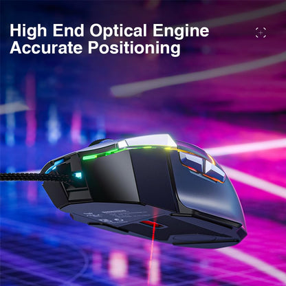 AULA S12Pro Wired Gaming Mouse - 12800 DPI, RGB Backlit, 8 Programmable Buttons, Black