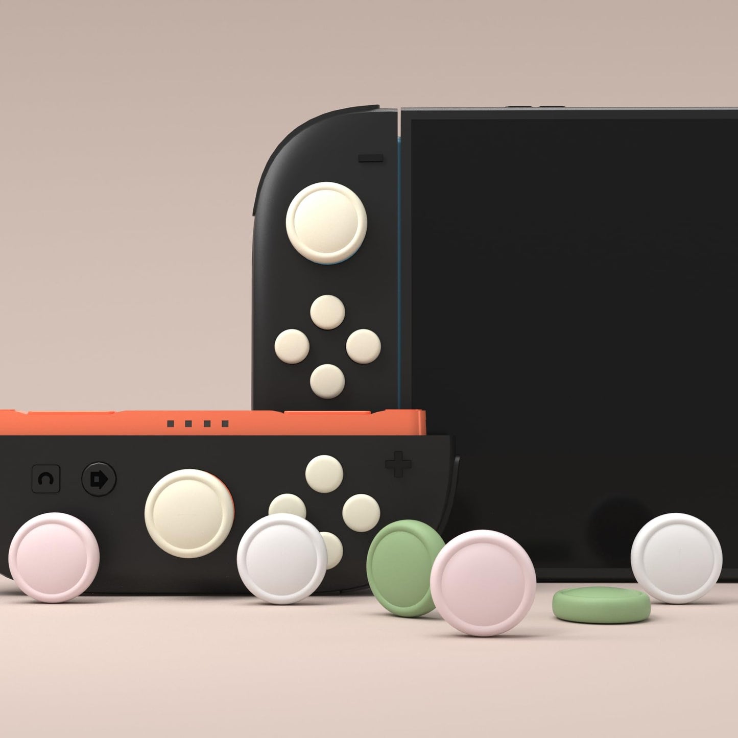 PlayVital Button Caps & Thumb Grip Set for Nintendo Switch 2 - 8 Colorful ABXY Covers & 4 Joystick Caps - White, Pink, Yellow, Matcha Green