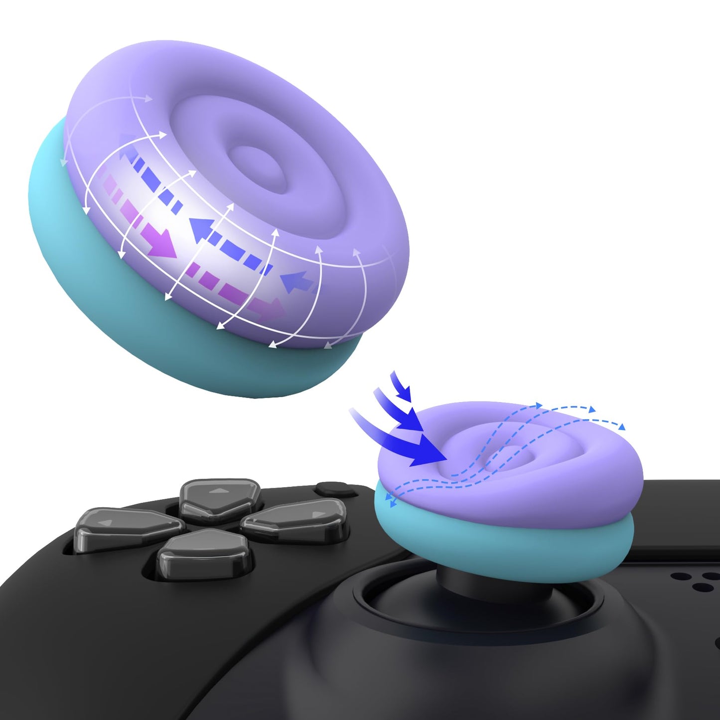 playvital Thumbs Cushion Caps Thumb Grips for ps5  for ps4  Thumbstick Grip Cover for Xbox Series X/S  Thumb Grip Caps for Xbox One  Elite Series 2  for Switch Pro - Light Purple & Aqua Blue