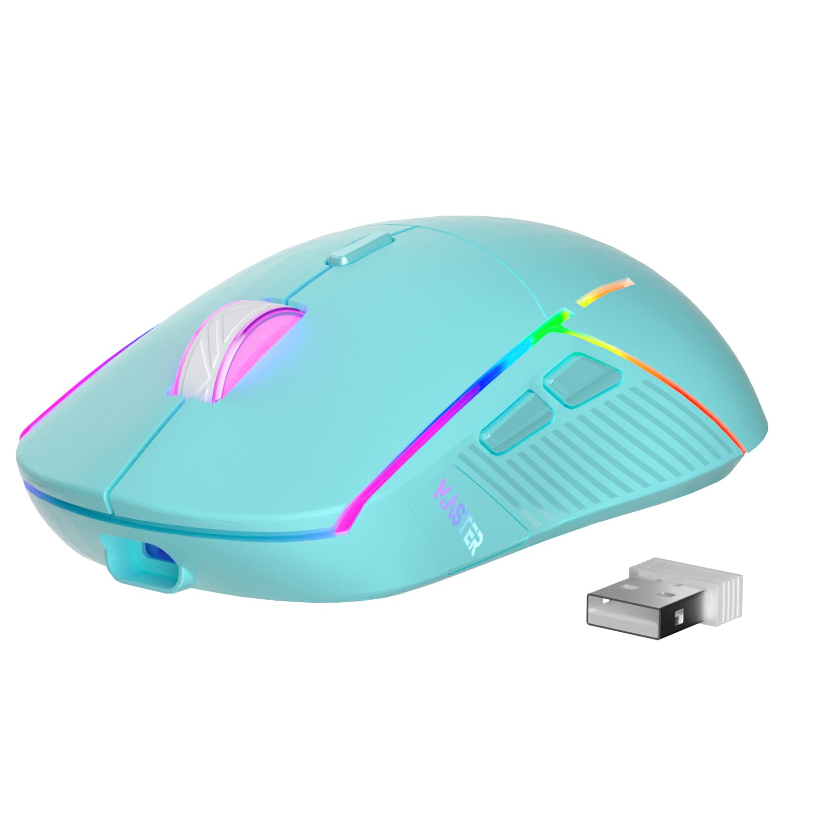 FFJ Wireless Gaming Mouse - 24000 DPI, Tri-Mode 2.4G/USB-C/Bluetooth, RGB, 75Hrs Battery Life, Mint, Model Master01