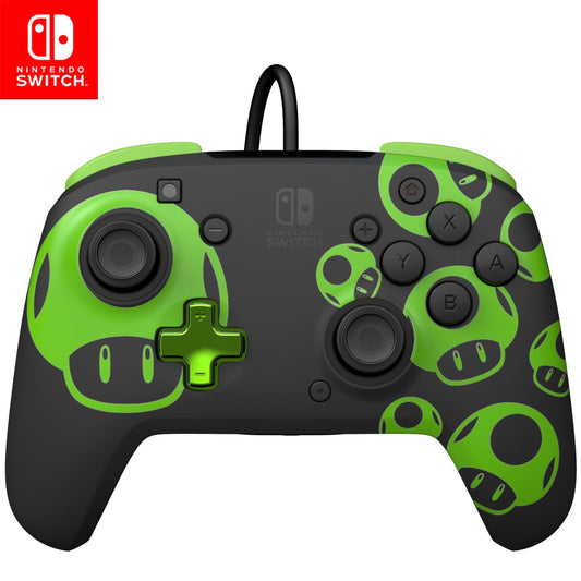 PDP Rematch Wired Gaming Controller: 1-Up Mushroom - Officially Licensed for Nintendo Switch  Switch Lite & OLED Model  Nintendo Switch 2  Glow  Audio Controls  Customizable  Super Mario