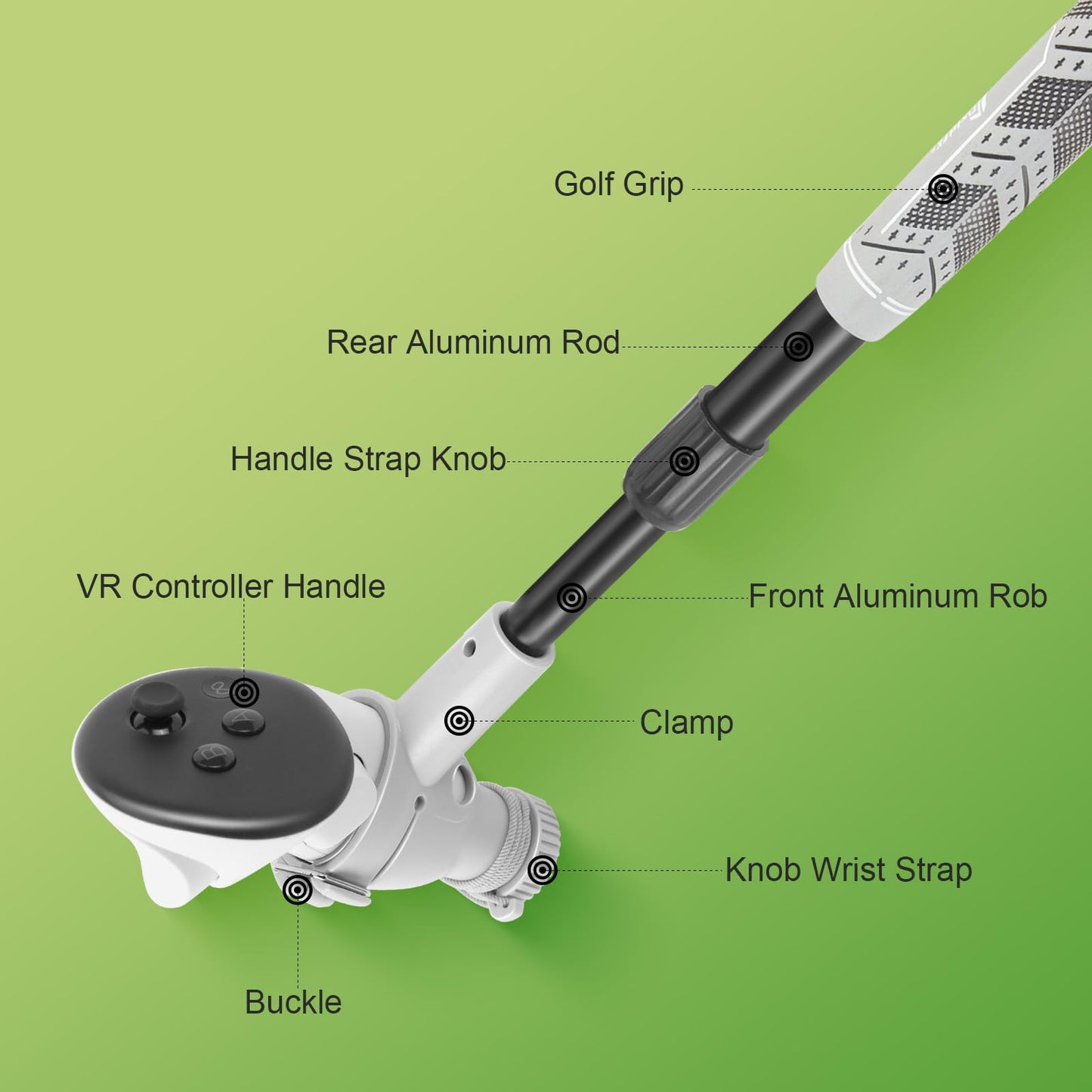 Dxldfks Golf Club Attachment for Meta Quest 3/3S & Oculus 2 - Adjustable Grip, 90° Design, Black & White, Model GP01