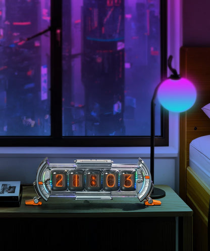 Divoom Times Gate Cyberpunk Digital Alarm Clock - WiFi, RGB LED Display, Silver