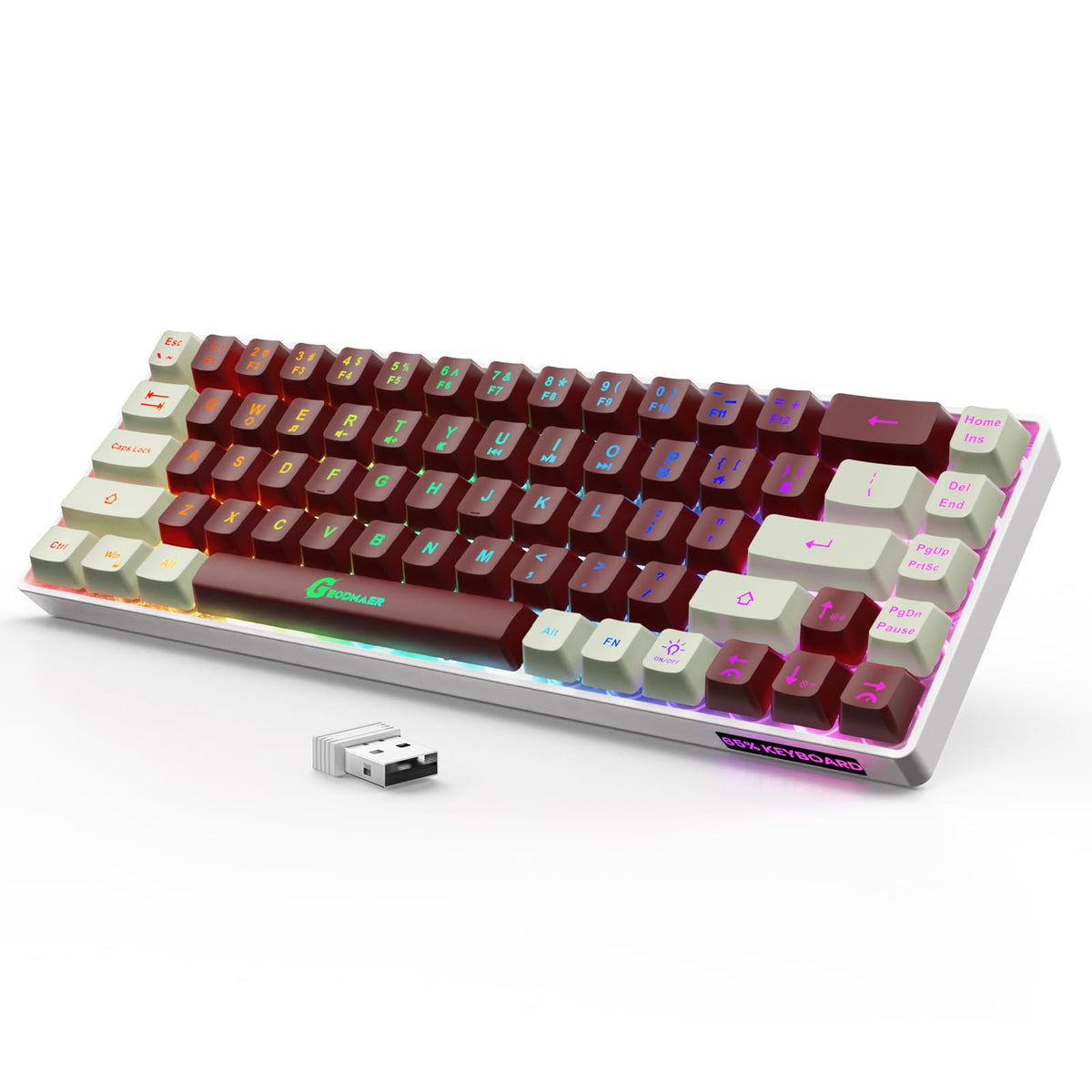 GEODMAER 65% Wireless Gaming Keyboard  LED Backlit Gaming Keyboard  68 Keys Ultra-Compact Anti-ghosting No-Conflict Wireless Keyboard for PC Laptop Windows Gamer(Red-White)