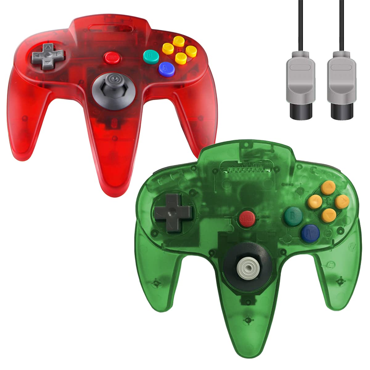 ZeroStory Classic N64 Controller  Wired N64 Controller Upgraded Joystick for N64 Video Game Console (Transparent Red and Transparent Green)