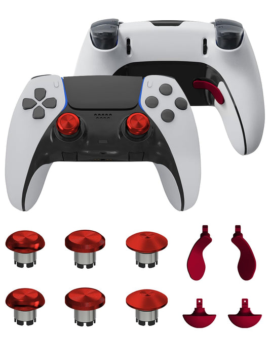 CHARM FOCUS Metal Thumbsticks & Back Paddles for PS5 Edge Controller  Analog Thumb Sticks Caps Replacement Kit for PS5 Dual Sense Edge Stick Module  6 Joysticks  4 Back Buttons  Red