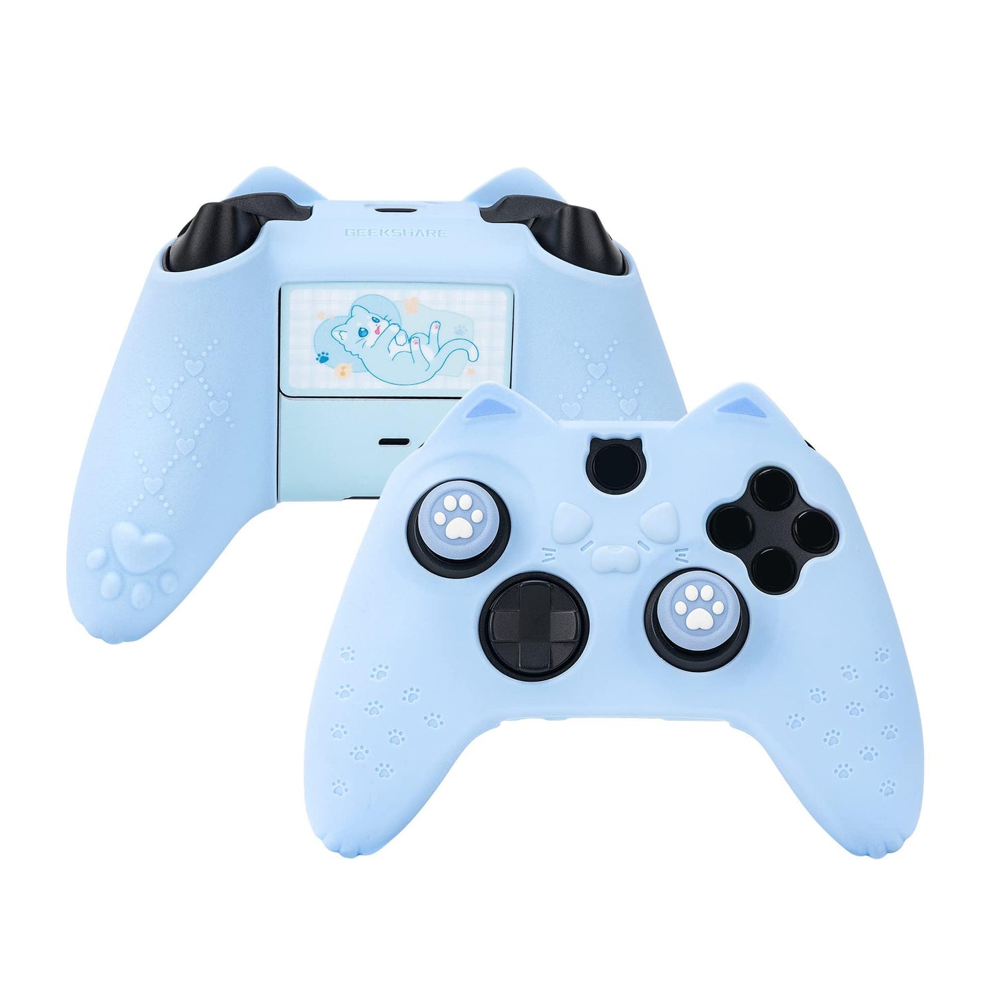 GeekShare Cat Paw Controller Skin Grips Set Anti-Slip Silicone Protective Cover Skin Case Compatible with Xbox Series X Controller with 2 Thumb Grip Caps and 1 Sticker (Blue)
