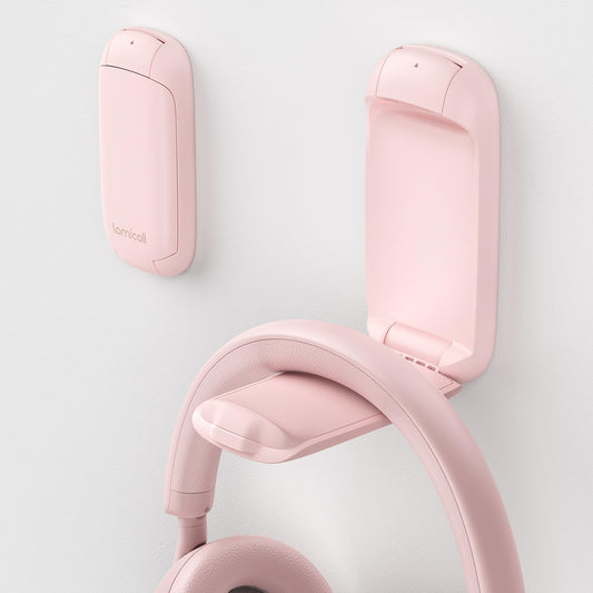 Lamicall Headphone Stand  Sticky Headset Holder - Foldable Headphone Holder Hook Mount  Adhesive Headset Hanger Clip Under Desk  Earphone Clamp for Airpods Max  HyperX  Sennheiser  Pink