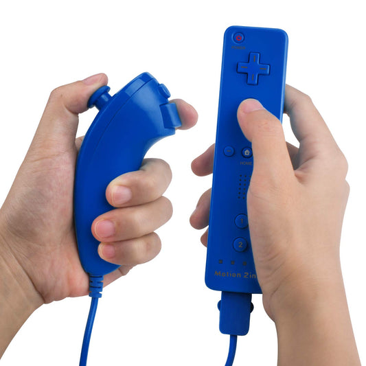 TechKen Wii Motion Plus Controllers 2-Pack with Nunchucks - Compatible with Wii & Wii U - 2 Blues - Model TK105