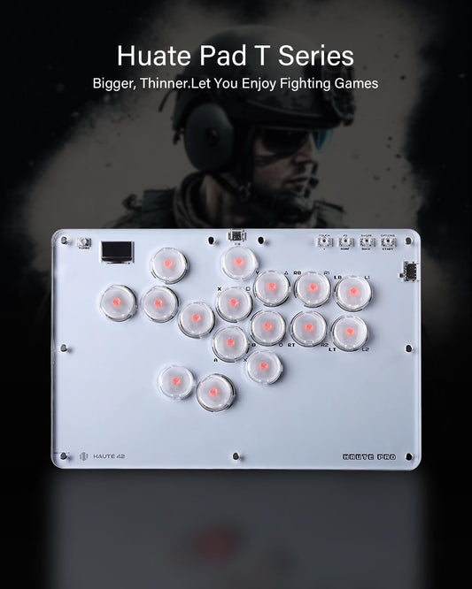 JZW-Shop Arcade Stick T16 - Leverless Controller for Switch/PC/PS4/PS3/Steam Deck, White, Turbo & Custom RGB, Hot-Swap Support