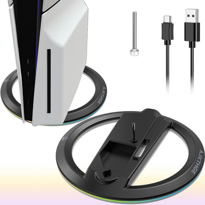 AJKTHGE RGB Vertical Stand for PS5 Slim Console, LED Base with 14 Light Modes, Black 1, Model P0901