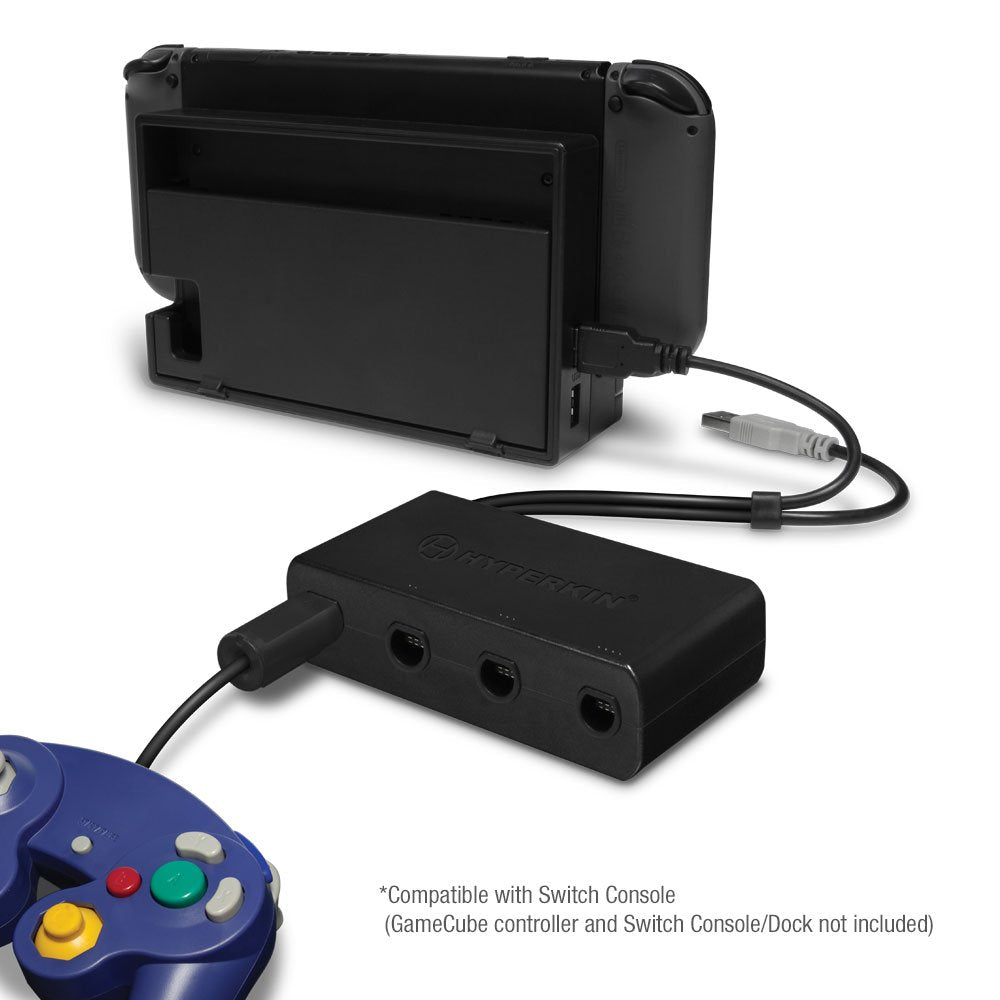 Hyperkin 4-Port Controller Adapter for Nintendo GameCube, Switch, Wii U - Black, Model M07149