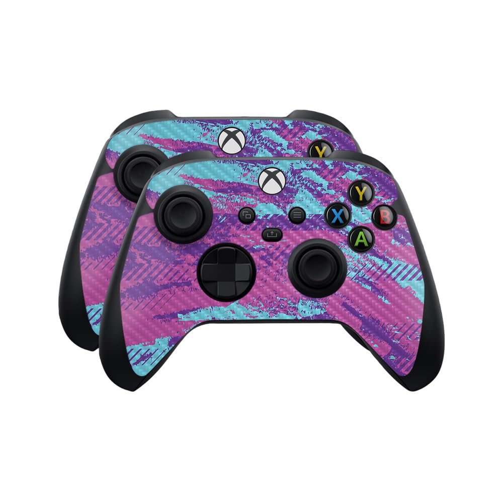 Carbon Fiber Skin Compatible with Microsoft Xbox Series X|S Controller (2 Pack) - Grunge Purple - Premium 3M Vinyl Protective Wrap Decal Cover - Easy to Apply | Crafted in The USA by MightySkins