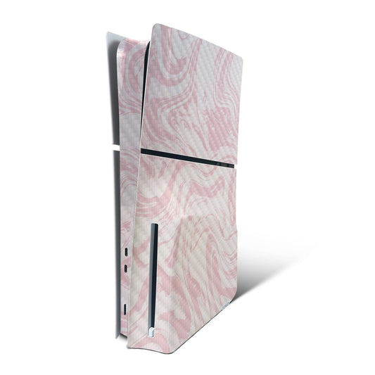 MightySkins Carbon Fiber Skin for PS5 Playstation 5 Slim Disc Edition Console Only - Silky Pink Protective  Durable Textured Carbon Fiber Finish Easy to Apply Made in The USA